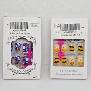 NIB SET OF 2 HALLOWEEN DECOR/PARTY PRESS ON NAILS, GHOSTS, PUMPKINS, 48 TOTAL